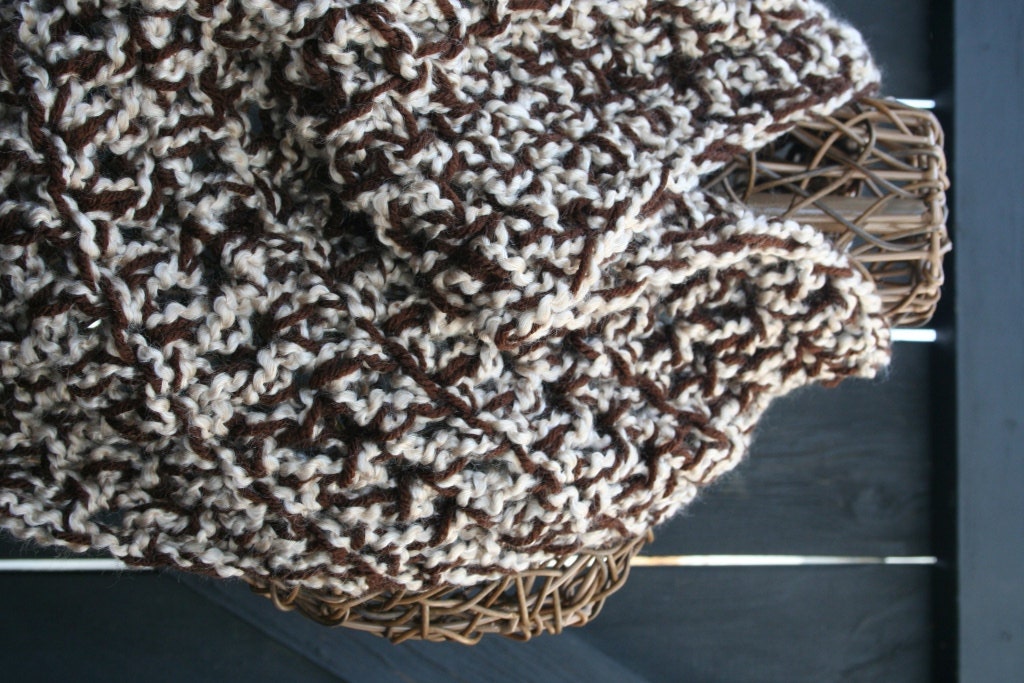 Crochet Tan and Brown Triangle Neck Scarf by JennisCrochet