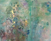 Original Abstract Acrylic Emerald Green Floral Garden Painting Floating Amidst  by Sheri 24x24x2 REDUCED for Shipping