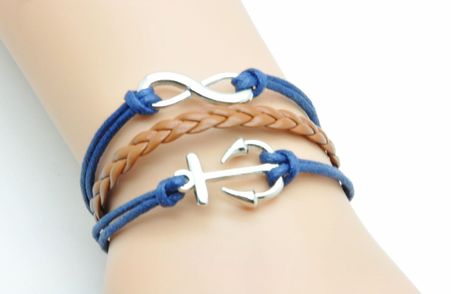 Adjustable Vintage  navy blue rope Brown Leather  Infinity Wish  Anchor  Bracelet  Cuff  Bracelet  Vintage bracelet  Jewelry Bangle 2019S