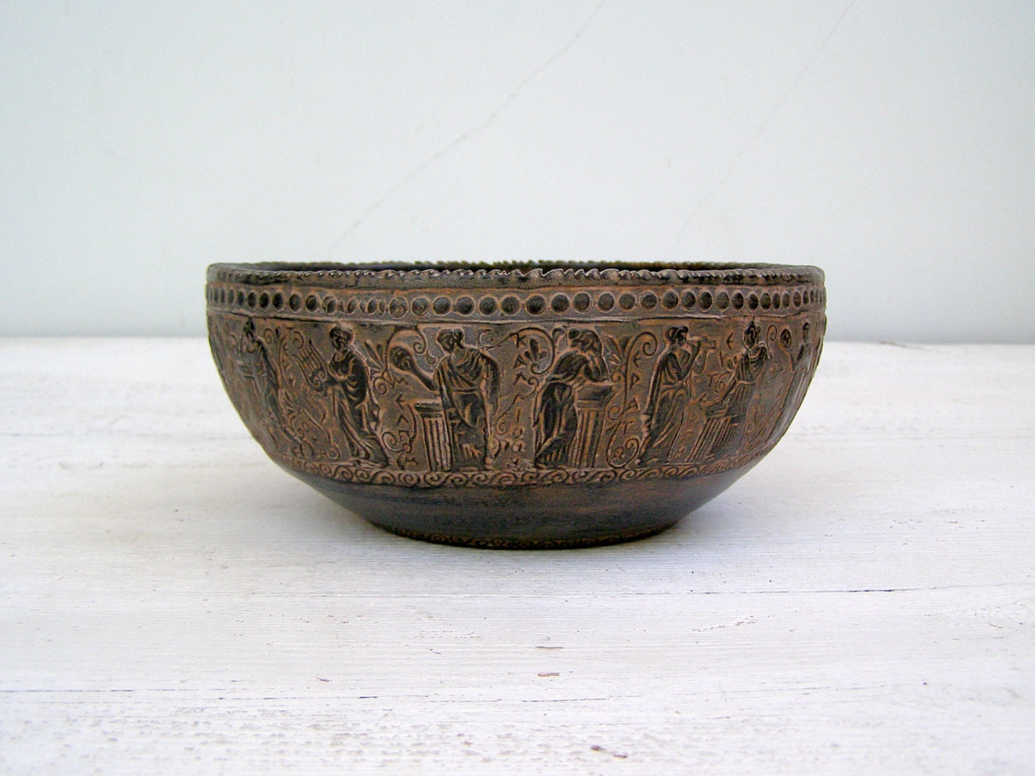 Greek Mythology Stoneware Bowl, Greece Memorabilia, Brown Ceramic Bowl, Ancient Civilization, Cottage chic, Ornate Greek Bowl