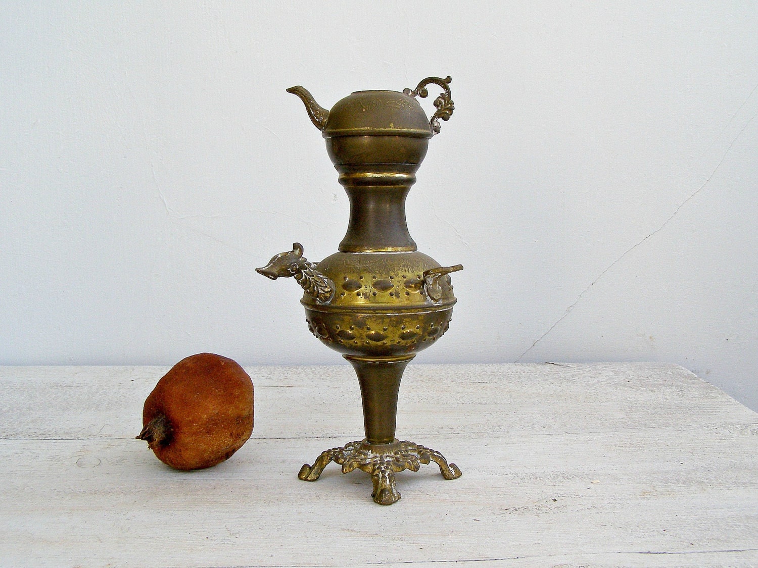 Decorative Tea Samovar, Vintage Turkish Miniature Samovar, Oriental, Boho, Copper teapot, Tea Ritual, Party, Collectible, Antique tableware