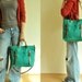 Waxed canvas tote leather accessories petroleum green messenger bag handbag shoulder bag brown cotton straps waxed canvas bag
