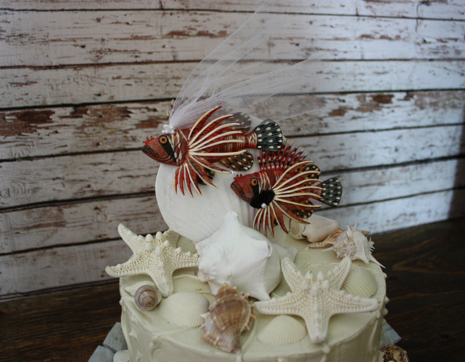Loving Lion Fish Salt Water Fish Wedding Cake Topper-Beach Themed Wedding Cake Topper-Fish Themed Cake Topper