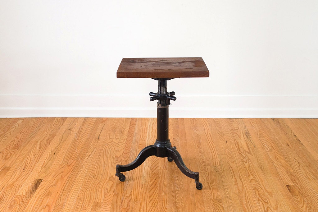 Vintage Industrial Cast Iron Typewriter or Laptop Side Table - Adjustable Height