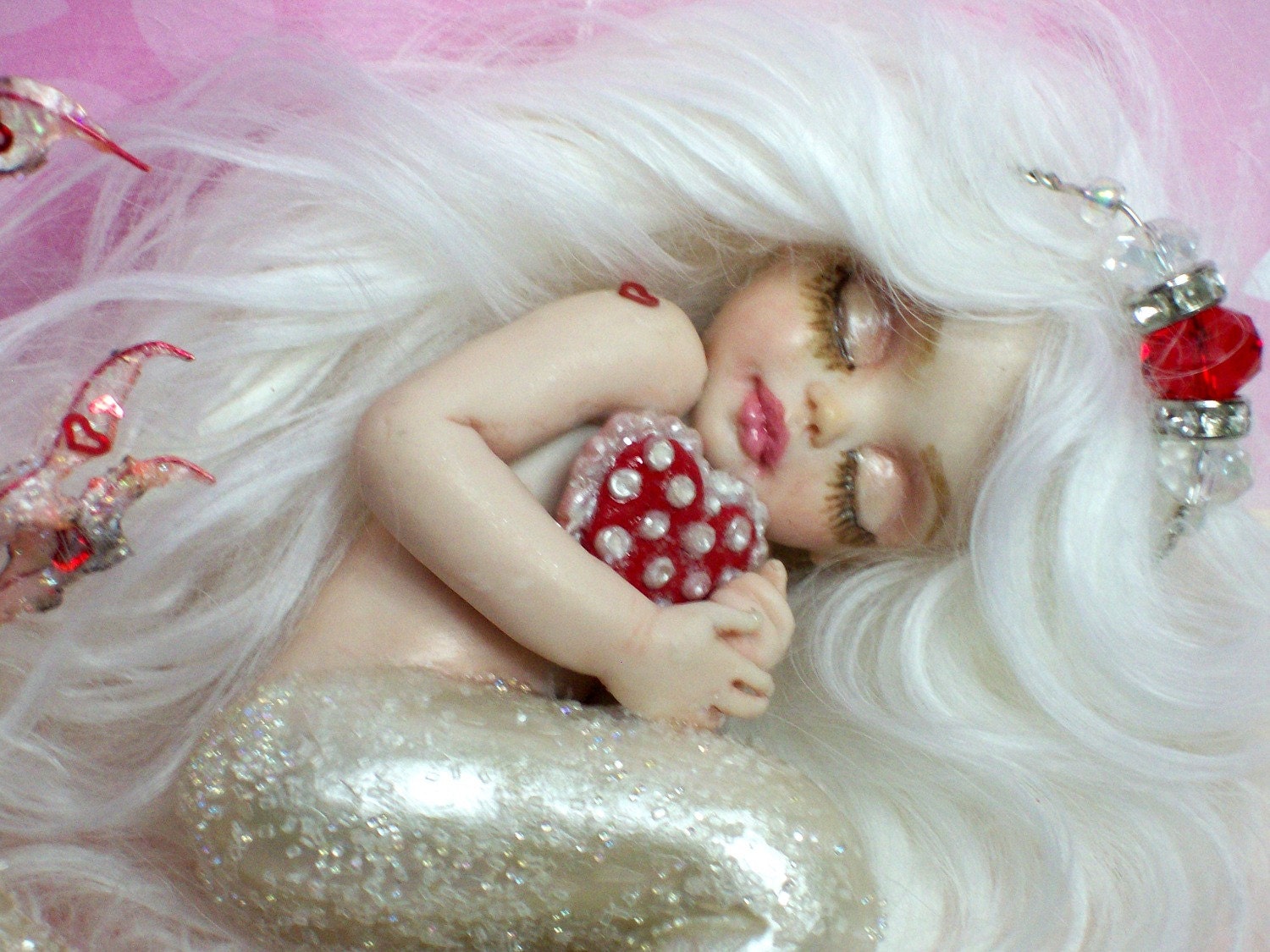 OOAK art doll fantasy mermaid baby  polymer clay sculpture fairy IADR free shipping