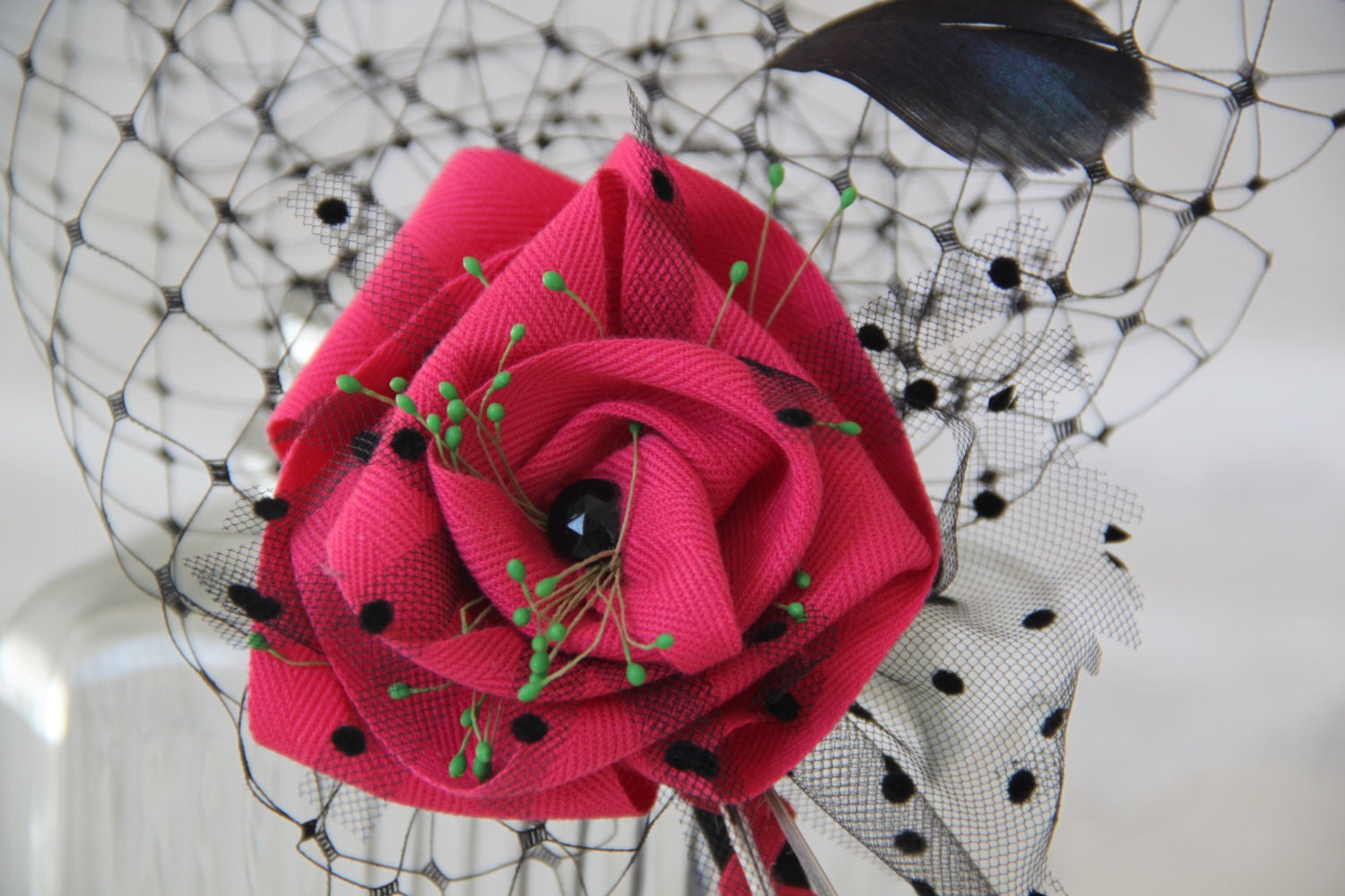 Black and fushia rose headband - cocktail head piece - wedding hair accessory - flower head piece - fushia fascinator