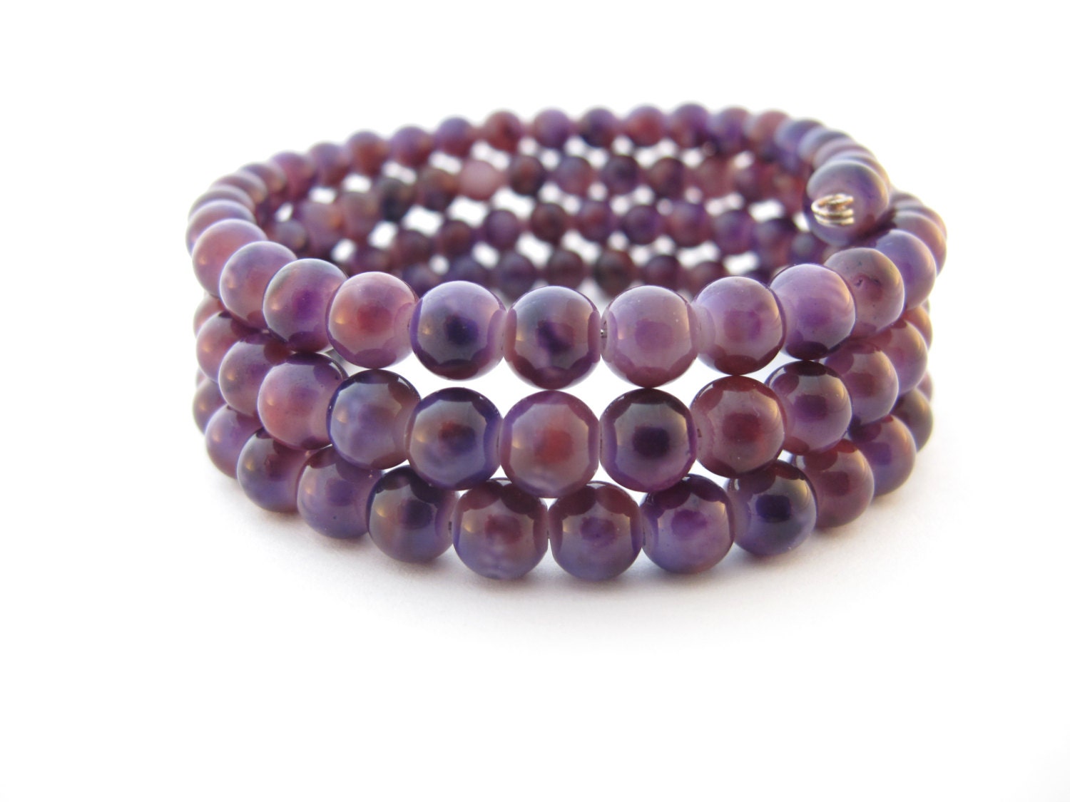 Purple Beaded Wrap Bracelet, Memory Wire