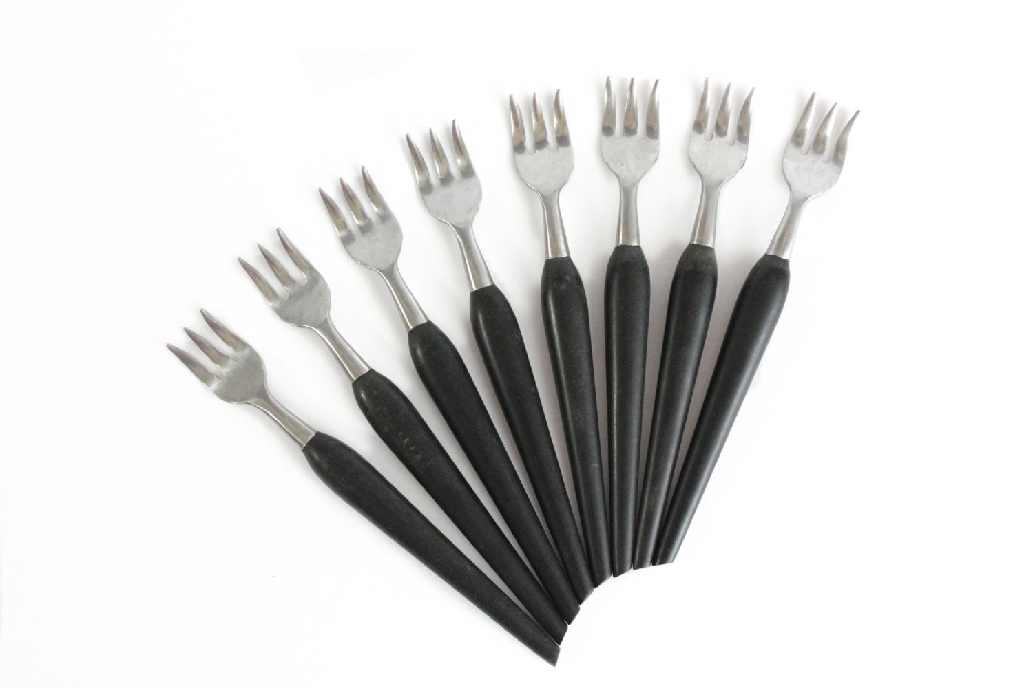 Stainless Seafood Forks Grenadier Black Handles Set 8 Forged Japan