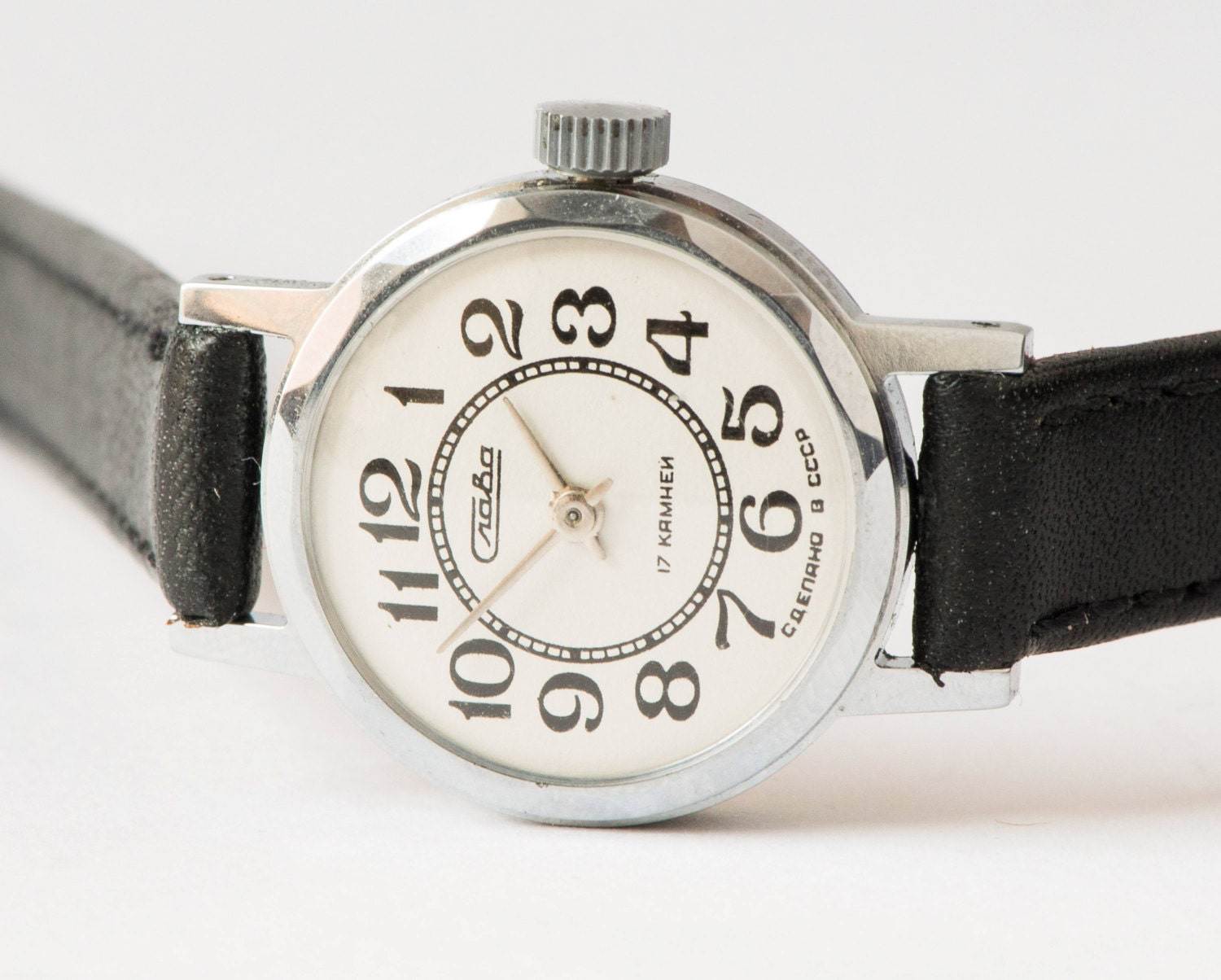 Soviet women's watch black white wristwatch vintage ladies watch unworn with tag