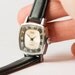 Soviet women's watch vintage wristwatch silver black tones grey leather watch