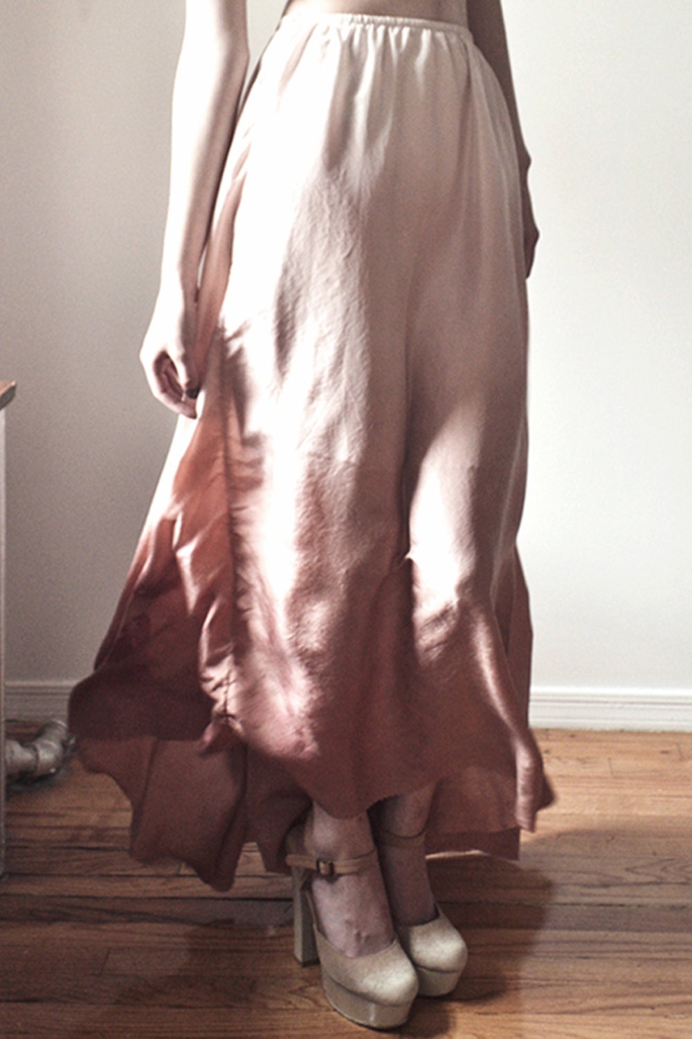 Ombre Silk Flowing skirt - Ivory/ Blush