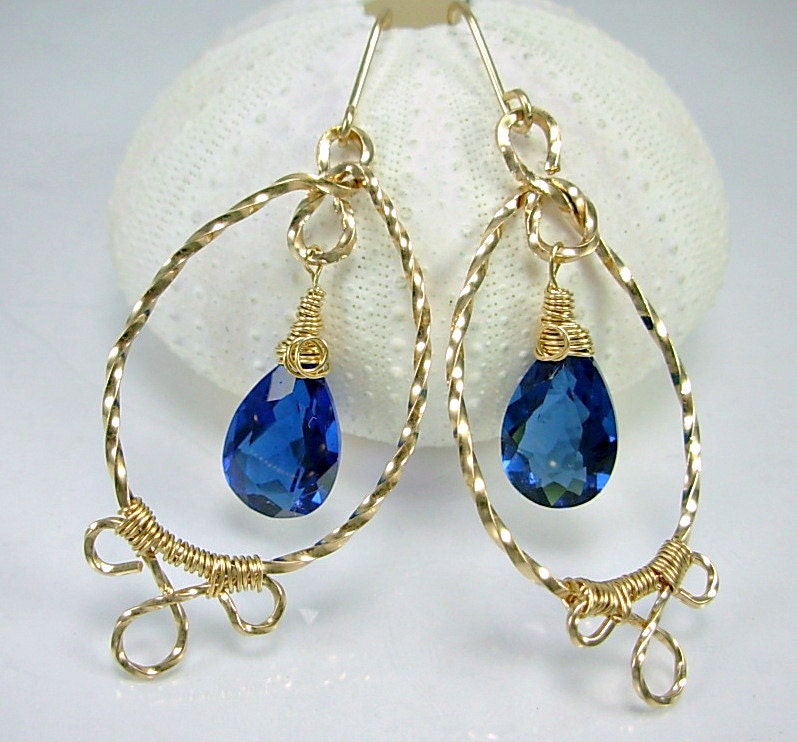 STUNNING Blue Quartz & Gold Fill Wire Wrapped Earrings, handmade ear wires