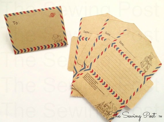 Mini Vintage Style Air Mail Cafe Notes: Set of 10