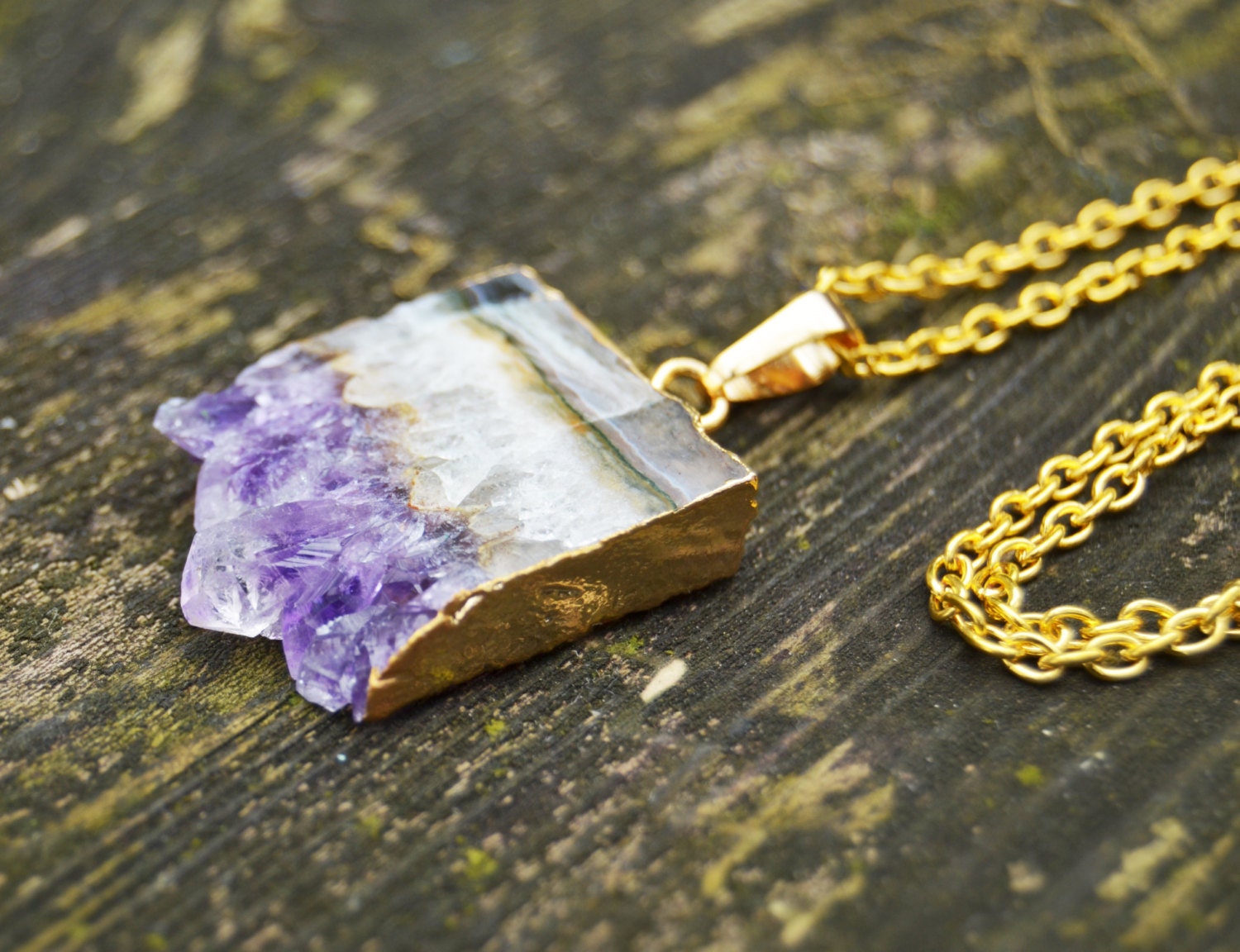 Rare Amethyst Druzy Slice Necklace
