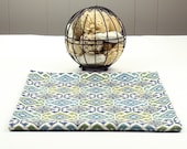 Geometric Blue, Green, Turquoise Table Runner,  Blue Tablecloth -  Blue Color,  Green  Color  72 inch long table runner - Aquamarine