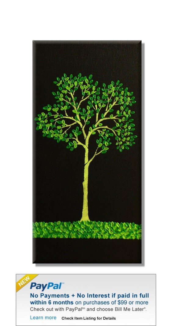 Tree in Greens. Original Handpainted Acrylic Thick 3d Texture Impasto Palette Knife Painting. Size 12 x 24.