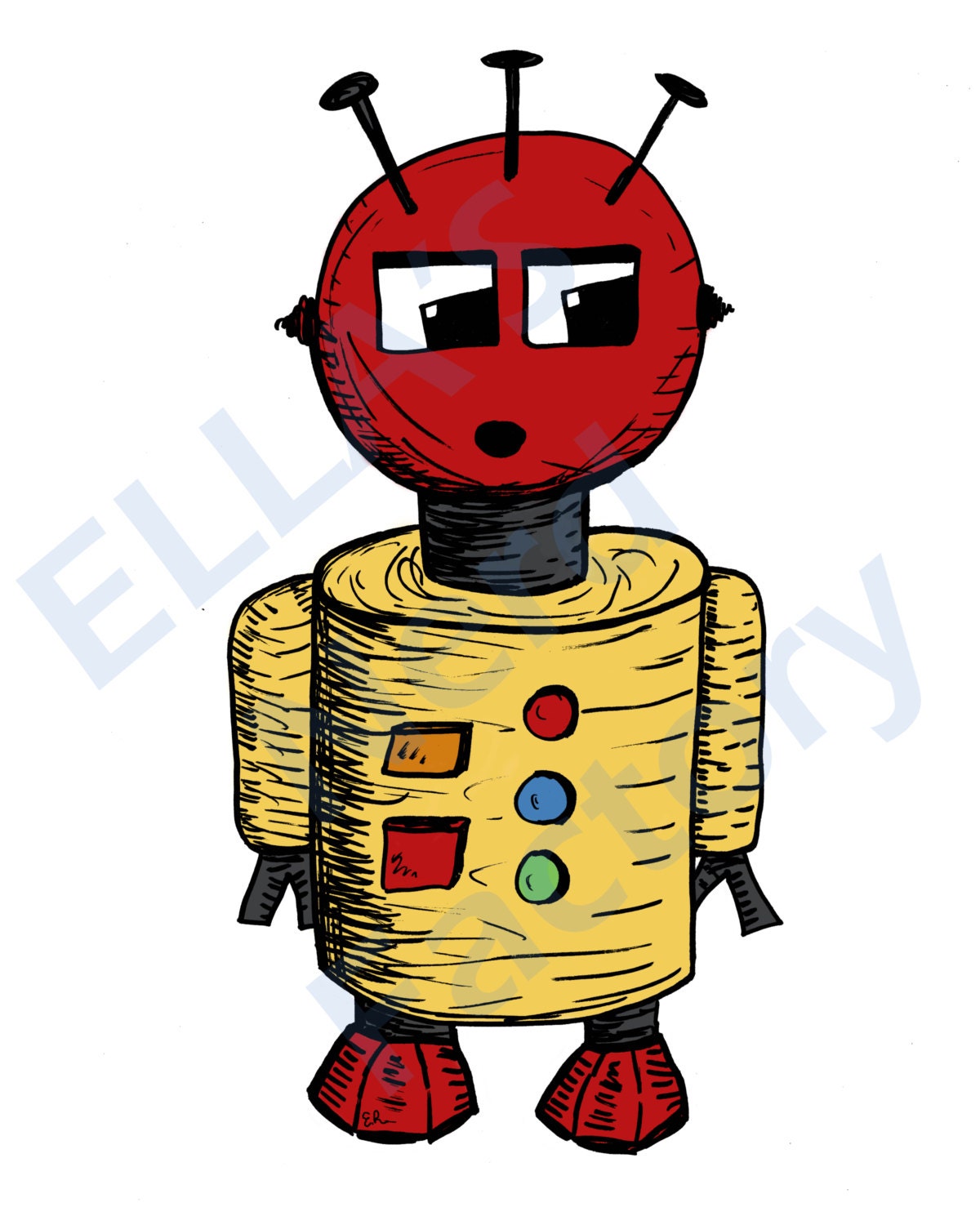 Robot Art Print in Color 8x10 inch