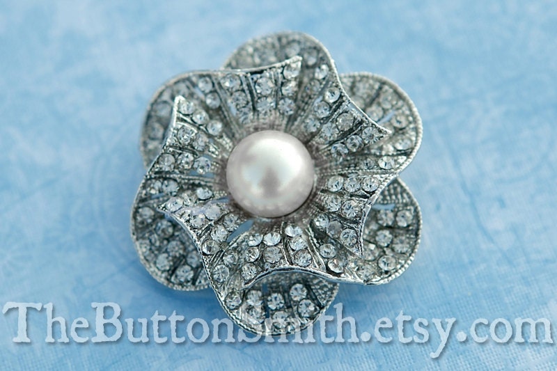 Rhinestone & Pearl Brooch Component /Embellishment(4cm) BR-012 - 1 piece