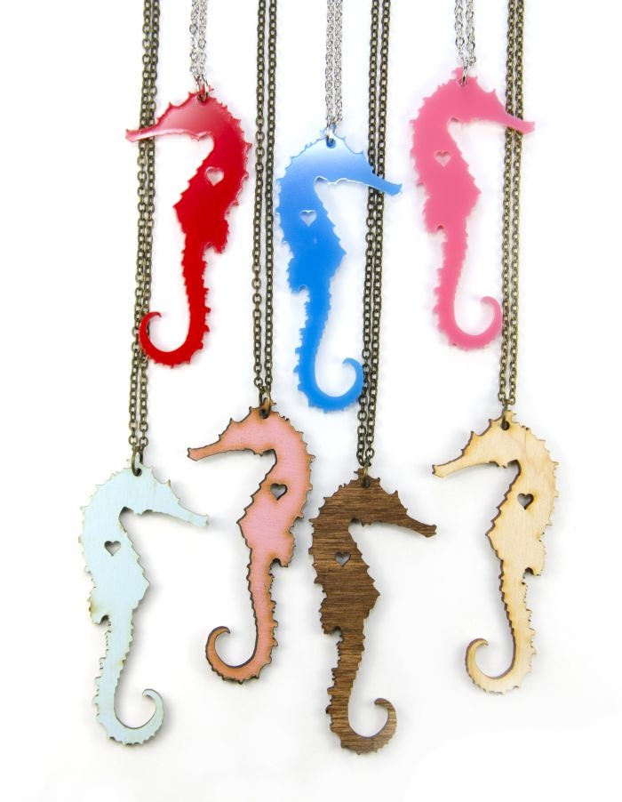 I Heart This Seahorse Necklace -Handmade - Laser Cut