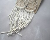 Hand Woven Dream Catcher Earrings with White Hemp Dangle Sterling Silver Earring Wires