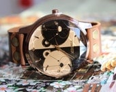 bear leather wrist watch,rivet bracelet,leather watch,antique watch,vintage watch ,wrist watch, handmade watch, bracelet,rivet watch