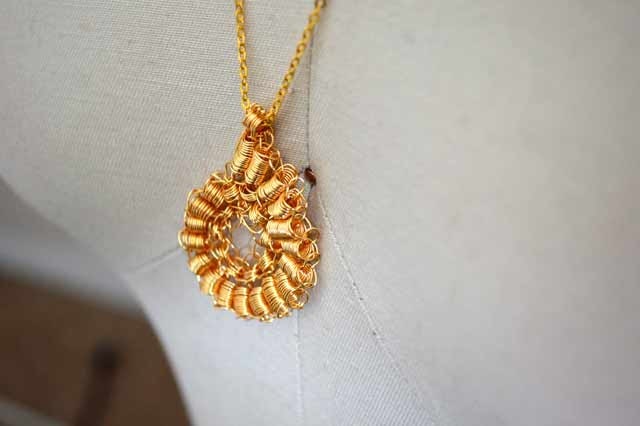 Brass Wire Crochet Spiral Pendant with Brass Chain