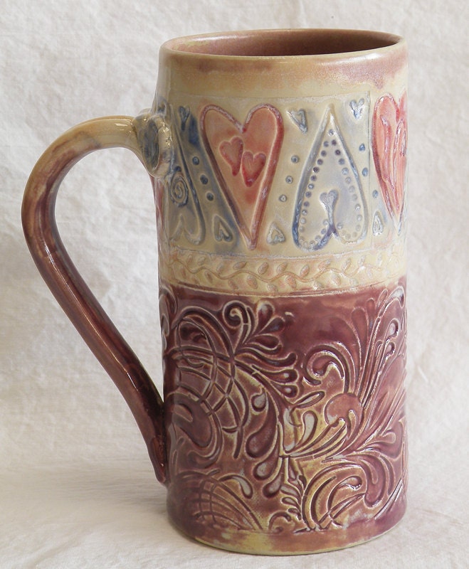 Stoneware floral & hearts 20oz ceramic coffee mug 20C028