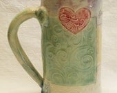 Stoneware 20oz patchwork and heart coffee mug 20D01