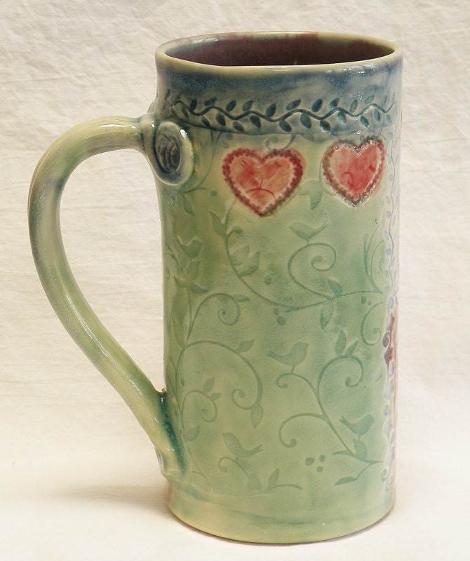 Stoneware 20oz patchwork and heart coffee mug 20C096