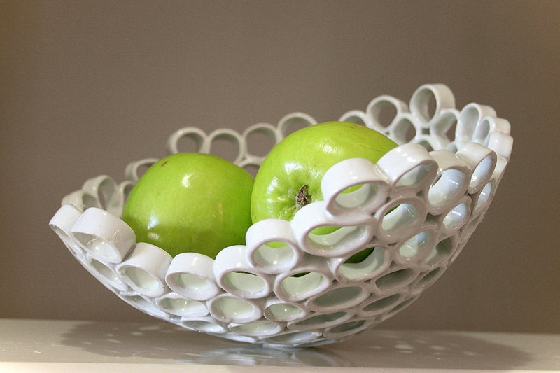 Custom order, decorative ceramic fruit bowl, Particle series. Handmade, one-of-a-kind home decor.