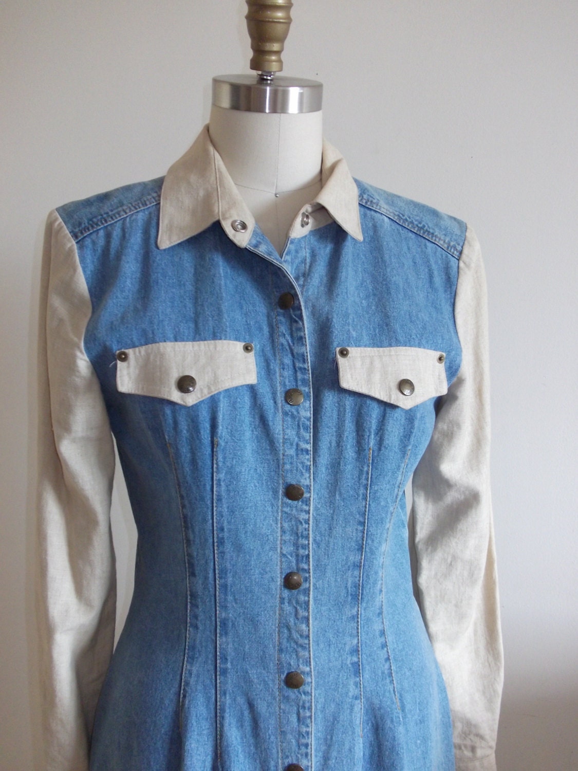 Two Toned Western Denim Dress /// 90's Vintage