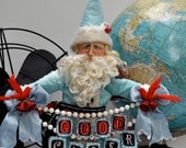 Santa art doll holding a banner "Good Cheer" - ooak clay and cloth figue