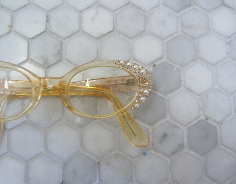 1950s eyeglasses . vintage 50s eye glasses . rhinestones and pearls - BlueFennel