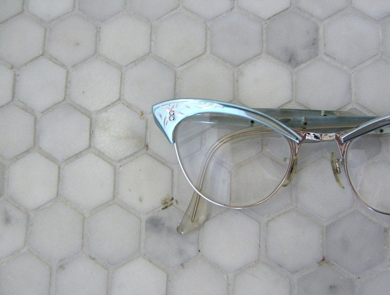 50s eyeglasses . 1950s vintage eye glasses . blue aluminum frames