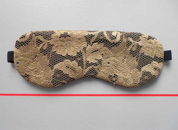 Golden Floral Lace Black Satin Handmade Sleep Mask / Eye Mask
