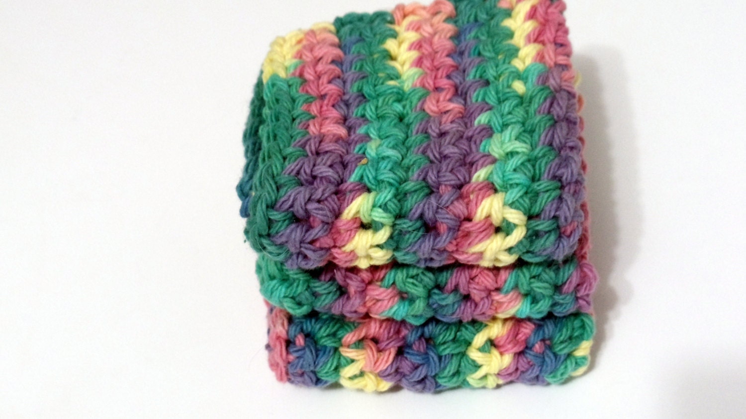 Crochet Rainbow Bright Bath Cloth Dish Cloth Pot Holder Cotton