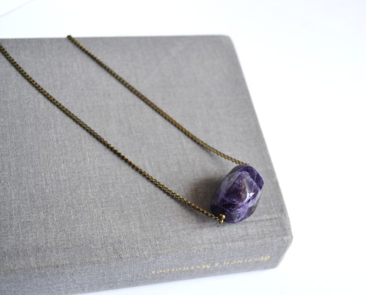 Amethyst Single Stone Necklace, Purple Nugget Stone Necklace, Amethyst Jewelry, February Stone Aquarius