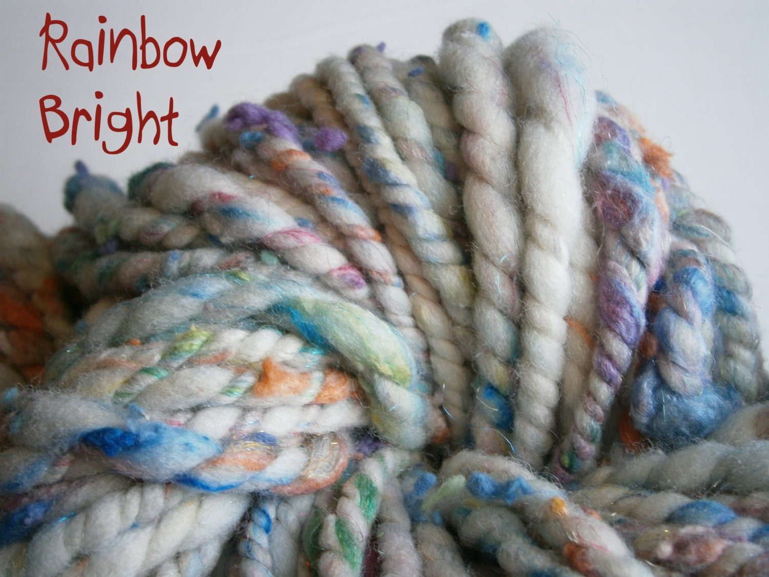 Handspun Yarn - Merino Wool, Silk & Firestar - 2 Ply - Super Bulky Weight - Rainbow Bright - Item 2013.025