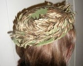 Vintage Ladies Tea Hat of Green Silk Velvet w Taffeta Lining Shabby Chic Only 10 USD