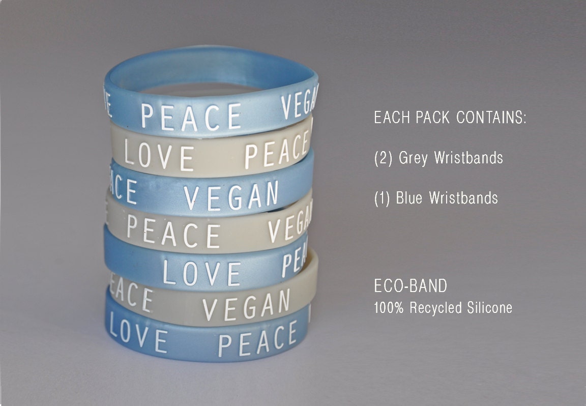 LOVE PEACE VEGAN : Wristbands (Pack of 3)