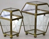 Pair of Vintage Paned Glass Lidded Boxes