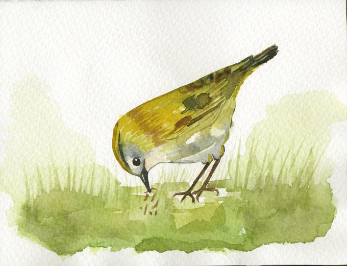 Bird watercolor original art - Goldcrest original watercolor