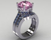Classic 14K White Gold 3.5 Carat Light Pink Sapphire Topaz Solitaire Wedding Ring Set R301S-14KWGLPSBT