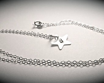 Star Necklace - Personalized - Initial - Hand stamped - Jewelry - Sterling Silver - Teen - For the star in her- Gift -