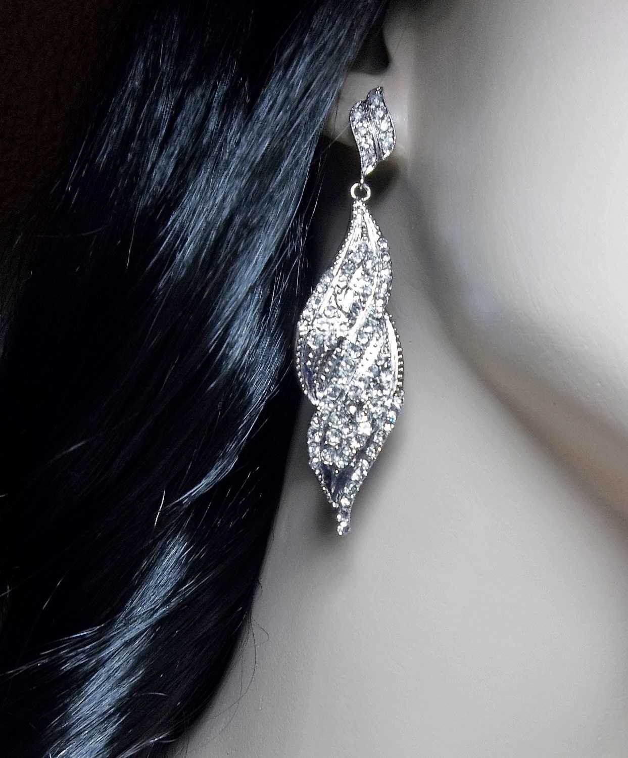 Rhinestone Earrings - Long - Super Sharp - 3" long - Crystal rhinestone earrings - Bridal jewelry - bridesmaids - prom - gift