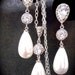 Pearl necklace and earring set - Bridal jewelry - Long - Creamy white Pearl - Pearl drops - Brides Set - Sterling Silver - High End -