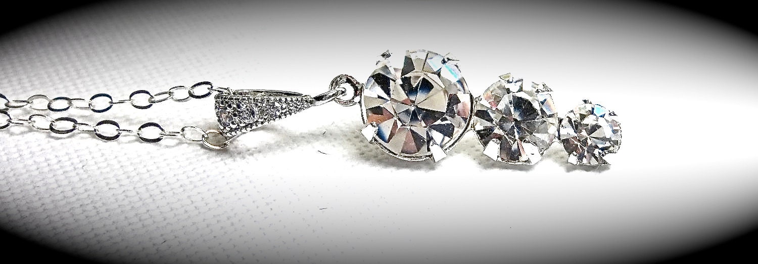 Rhinestone necklace - past, present, future - Sterling Silver - Clear Crystals - Bridal - Anniversary -  gift - Trio - infinity -