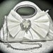 Bridal clutch - White - Satin - Evening Bag - Rhinestone Accented Handles - beautiful pearl and rhinestone brooch - Formal purse -