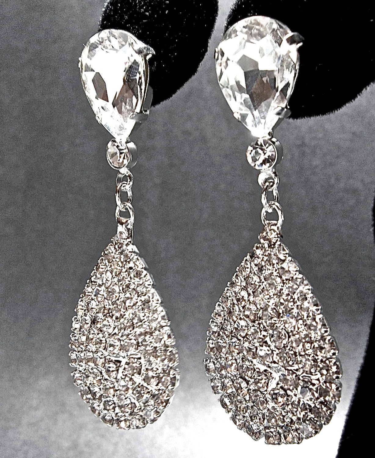 Rhinestone Earrings - Luminous - Large - Teardrops - Statement earrings - Bridal jewelry - Prom -