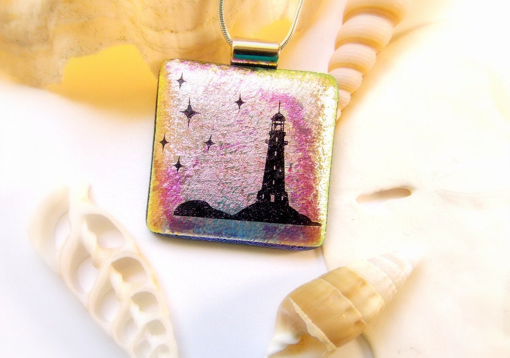 Lighthouse Dichroic Fused Glass Pendant